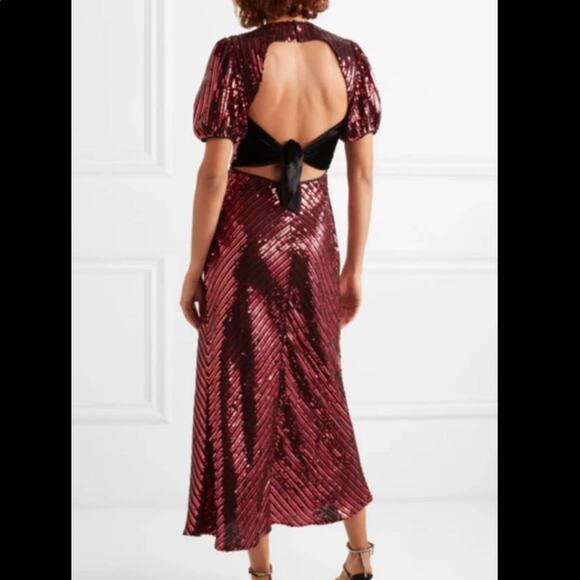RIXO x Laura Jackson Daisy Velvet Trimmed Sequin Crepe Midi Maxi Dress S - Picture 10 of 14